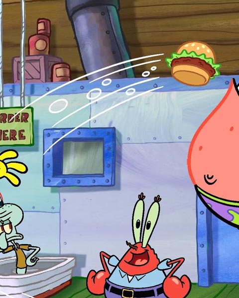employees giving away free burgers at krusty krab restaurant