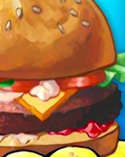 employee admiring krabby burger